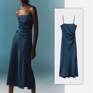 Zara Dark Blue Satin Effect Slip Dress